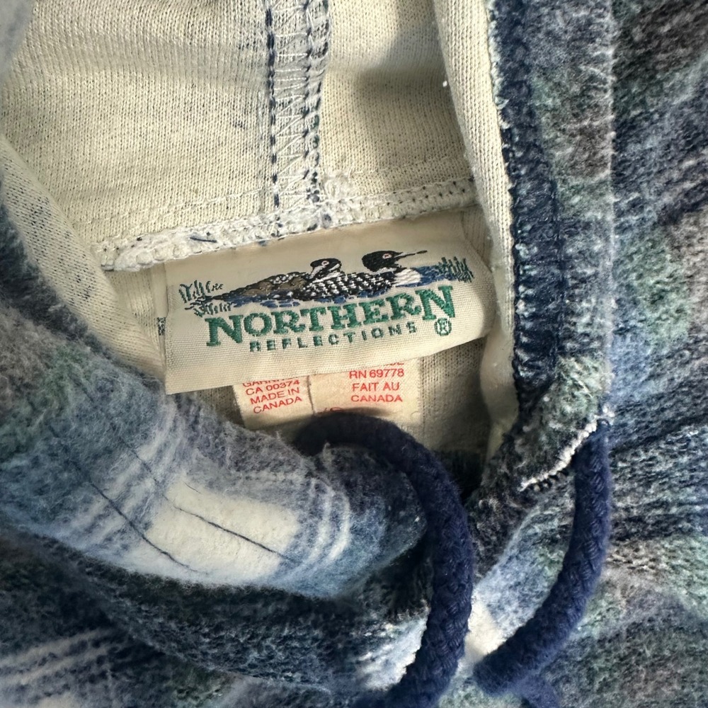 Vintage Blue Plaid Flannel Hoodie Sweatshirt - SIZE L Fall Winter - Picture 5 of 6